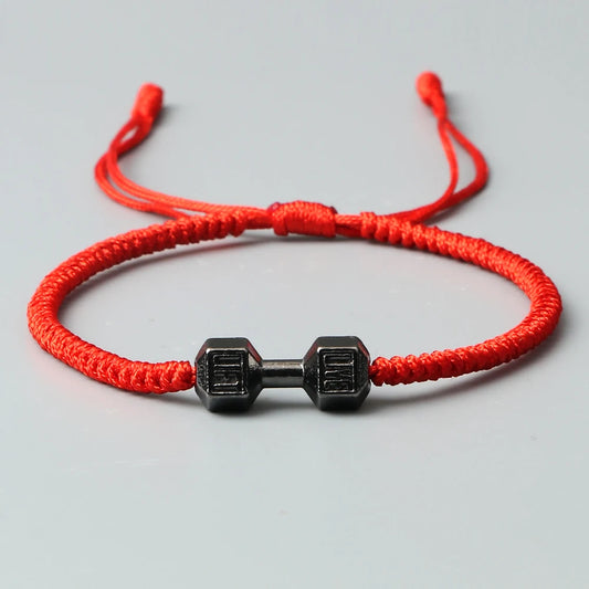 Handmade Dumbbell Charm Bracelets for Men & Women – Adjustable Braided Fitness Energy Barbell Jewelry, Couple Matching Gift