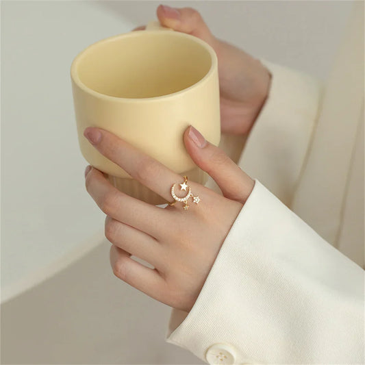 Gold Color Star Moon Ring For Women