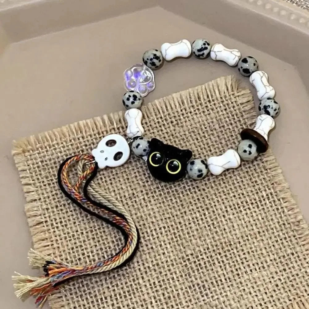 Glow in the Dark Cat Couple Bracelets – Matching Black & White Bangles for Men & Women, Cute Friendship & Love Gift