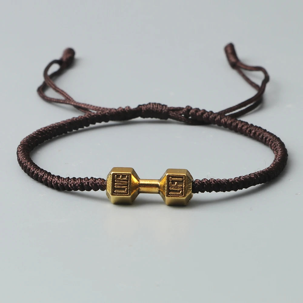 Handmade Dumbbell Charm Bracelets for Men & Women – Adjustable Braided Fitness Energy Barbell Jewelry, Couple Matching Gift