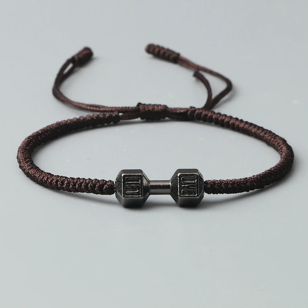 Handmade Dumbbell Charm Bracelets for Men & Women – Adjustable Braided Fitness Energy Barbell Jewelry, Couple Matching Gift