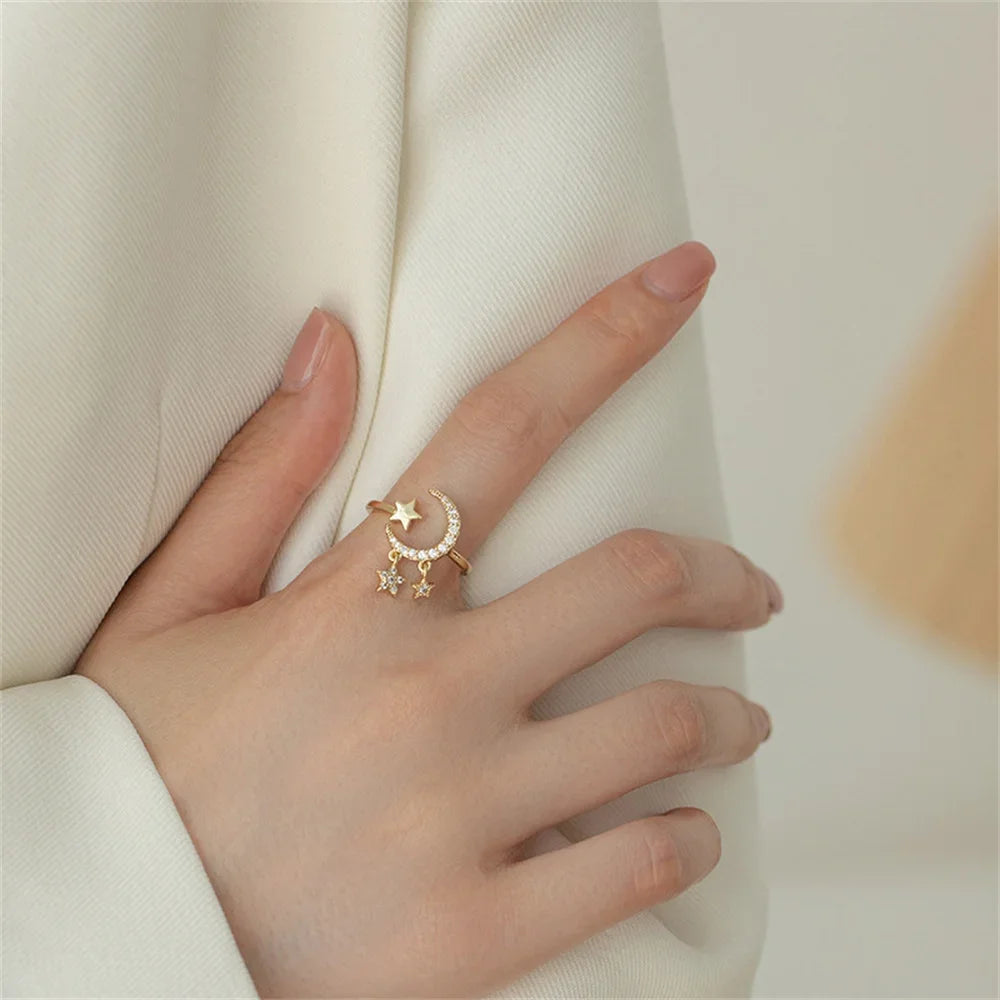 Gold Color Star  Moon Ring For Women