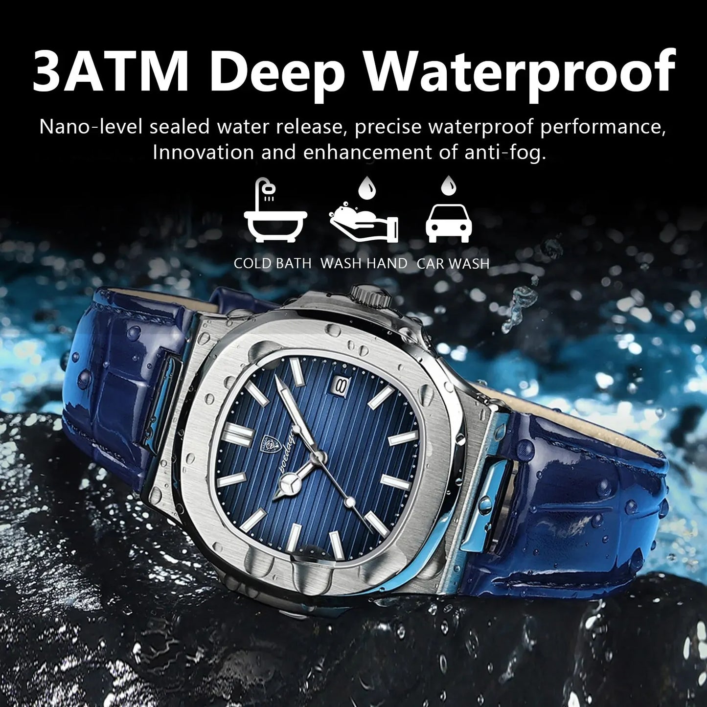 Luxury Square Man Watch, Waterproof Watch