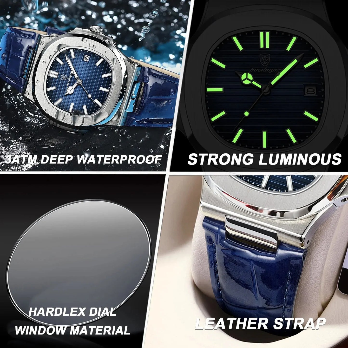 Luxury Square Man Watch, Waterproof Watch