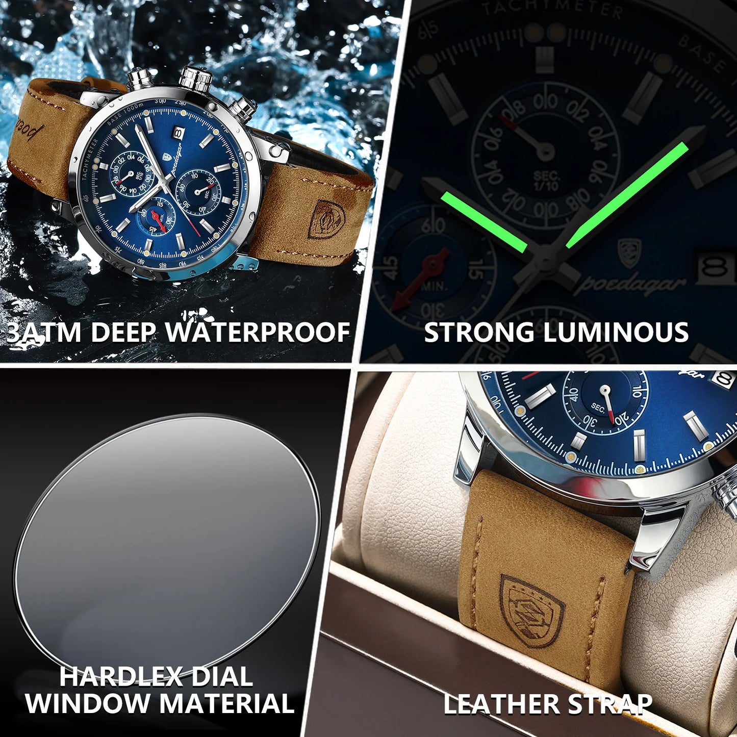 Luxury Man Watch Waterproof Luminous Chronograph , Men's Quartz Watches