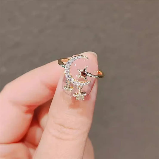 Gold Color Star  Moon Ring For Women