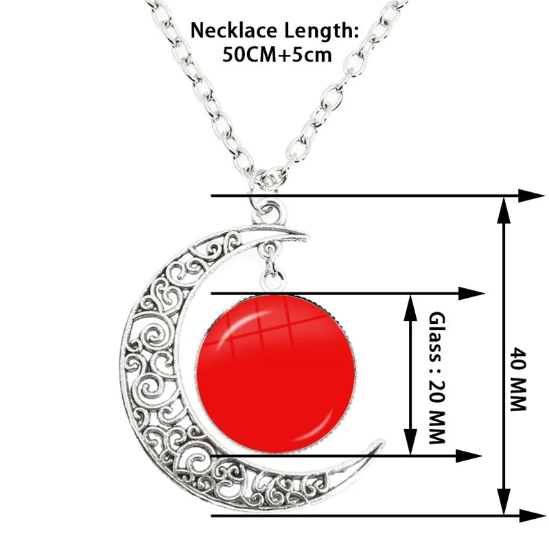 Phase Of The Moon Necklace Handmade Glass Dome Full Moon Lunar Eclipse Necklace for ladies