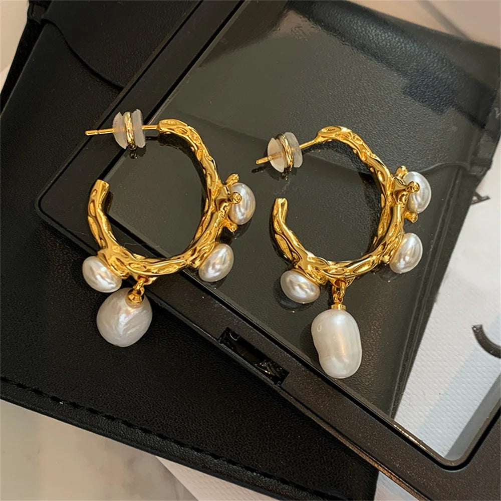 Pearl Stud Earrings, Gold Color  Earrings For Women