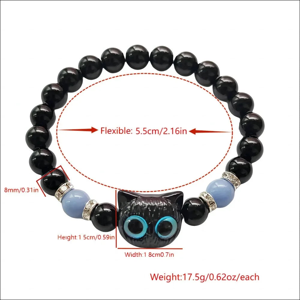 Glow in the Dark Cat Couple Bracelets – Matching Black & White Bangles for Men & Women, Cute Friendship & Love Gift