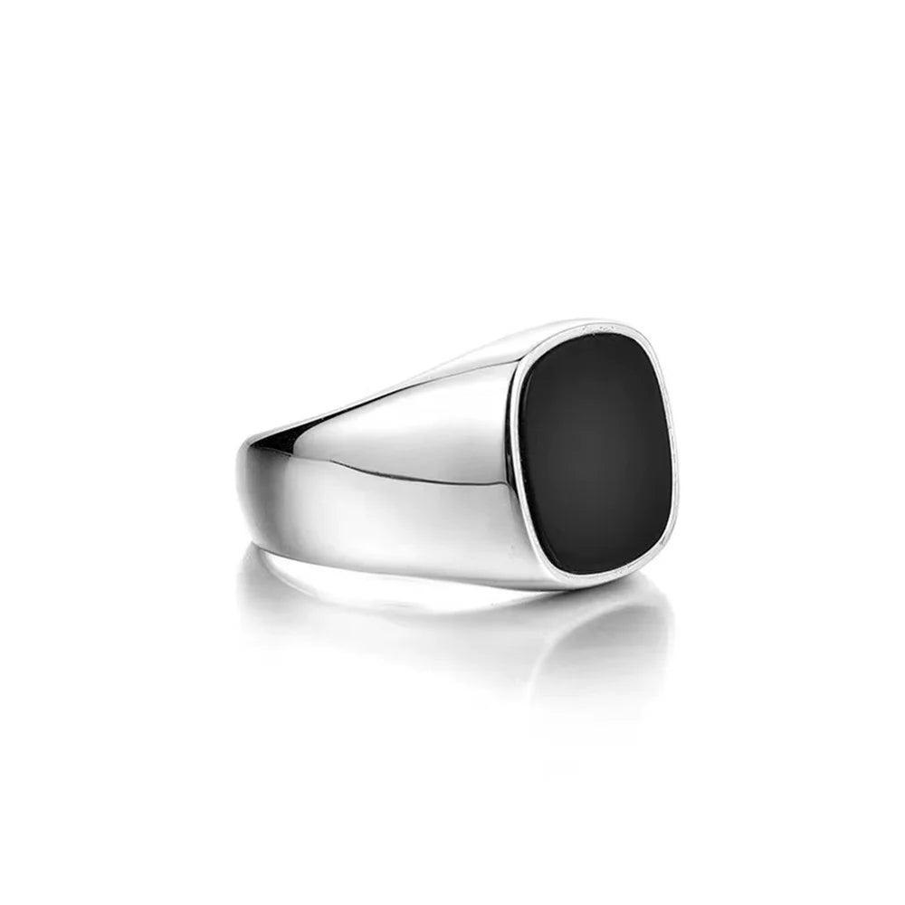 Simple Black Drop Glaze Square  Ring For Men