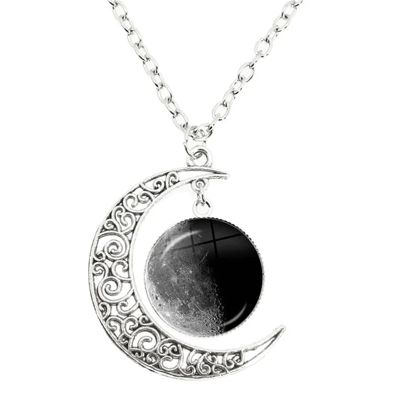 Phase Of The Moon Necklace Handmade Glass Dome Full Moon Lunar Eclipse Necklace for ladies
