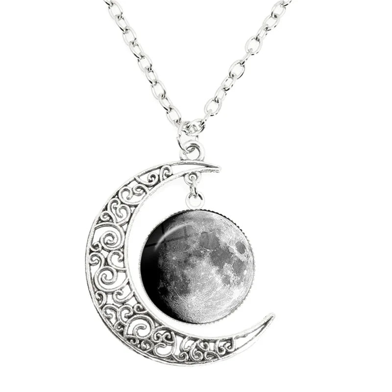 Phase Of The Moon Necklace Handmade Glass Dome Full Moon Lunar Eclipse Necklace for ladies