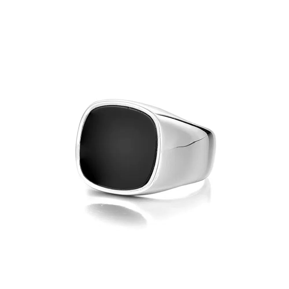Simple Black Drop Glaze Square  Ring For Men