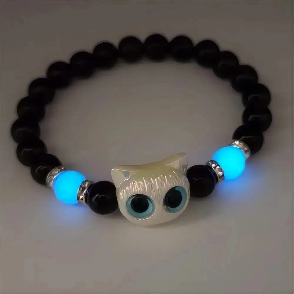 Glow in the Dark Cat Couple Bracelets – Matching Black & White Bangles for Men & Women, Cute Friendship & Love Gift