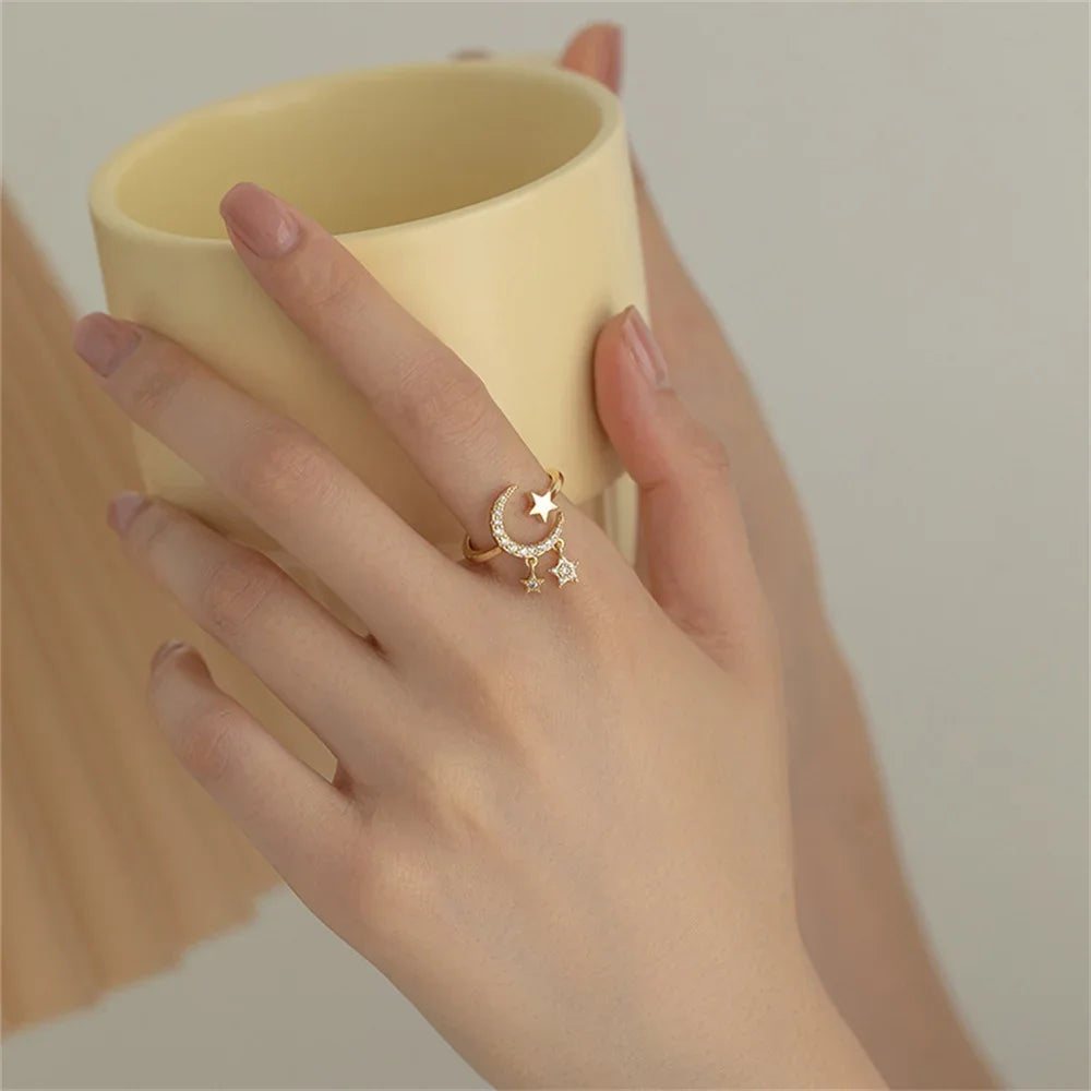 Gold Color Star  Moon Ring For Women