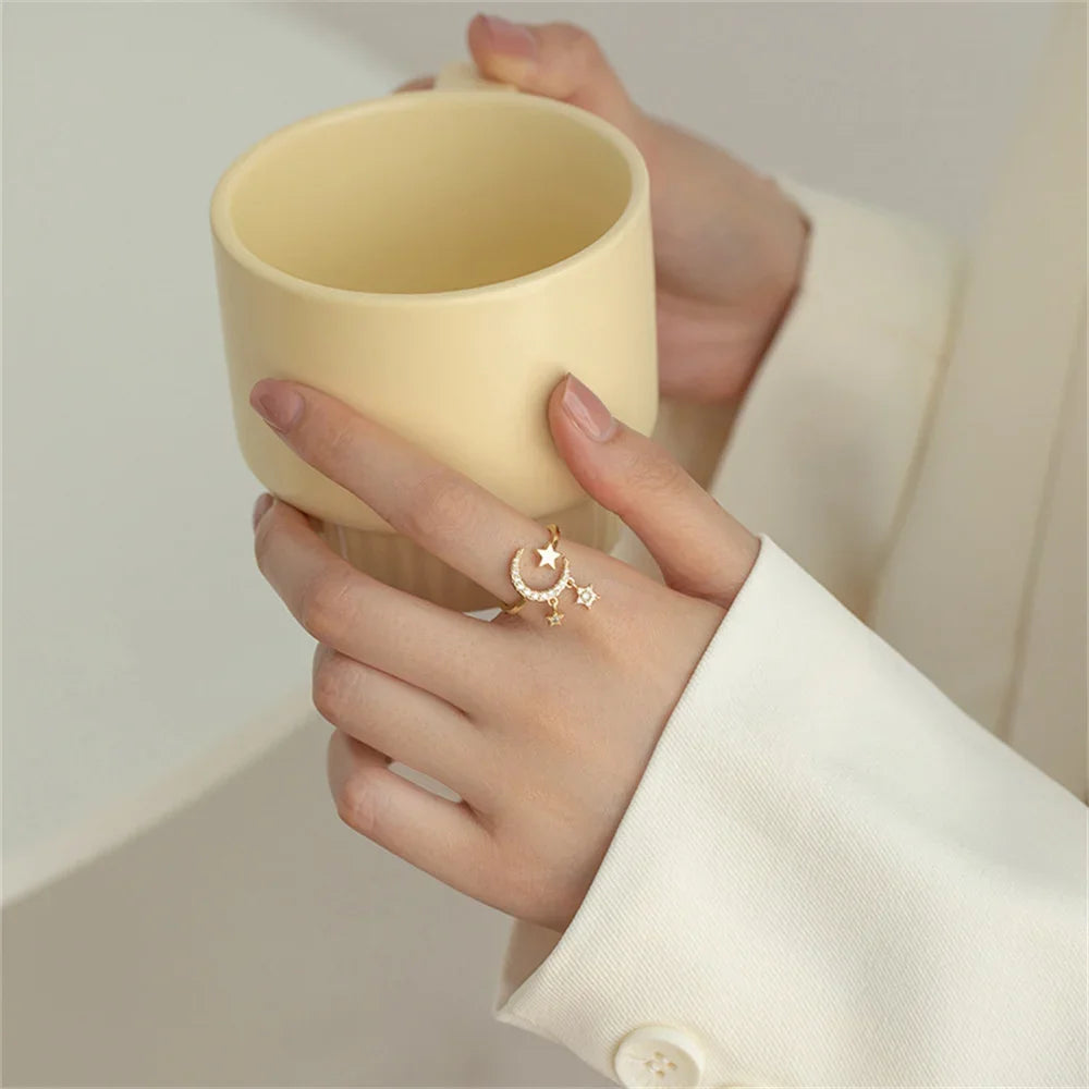 Gold Color Star  Moon Ring For Women