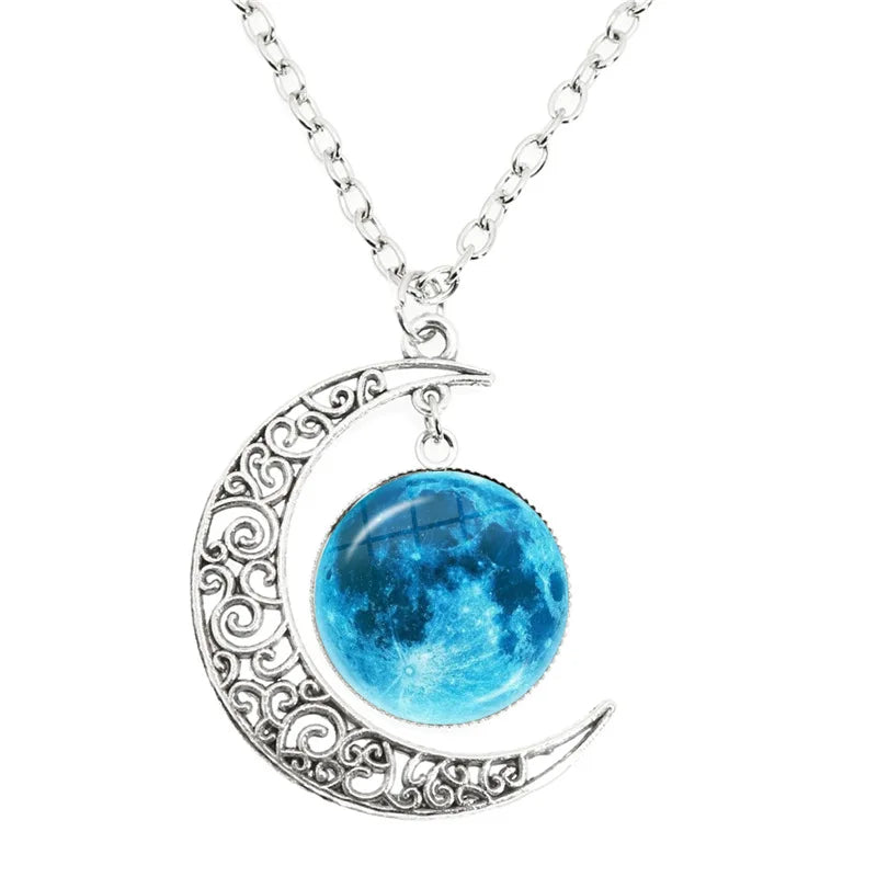 Phase Of The Moon Necklace Handmade Glass Dome Full Moon Lunar Eclipse Necklace for ladies
