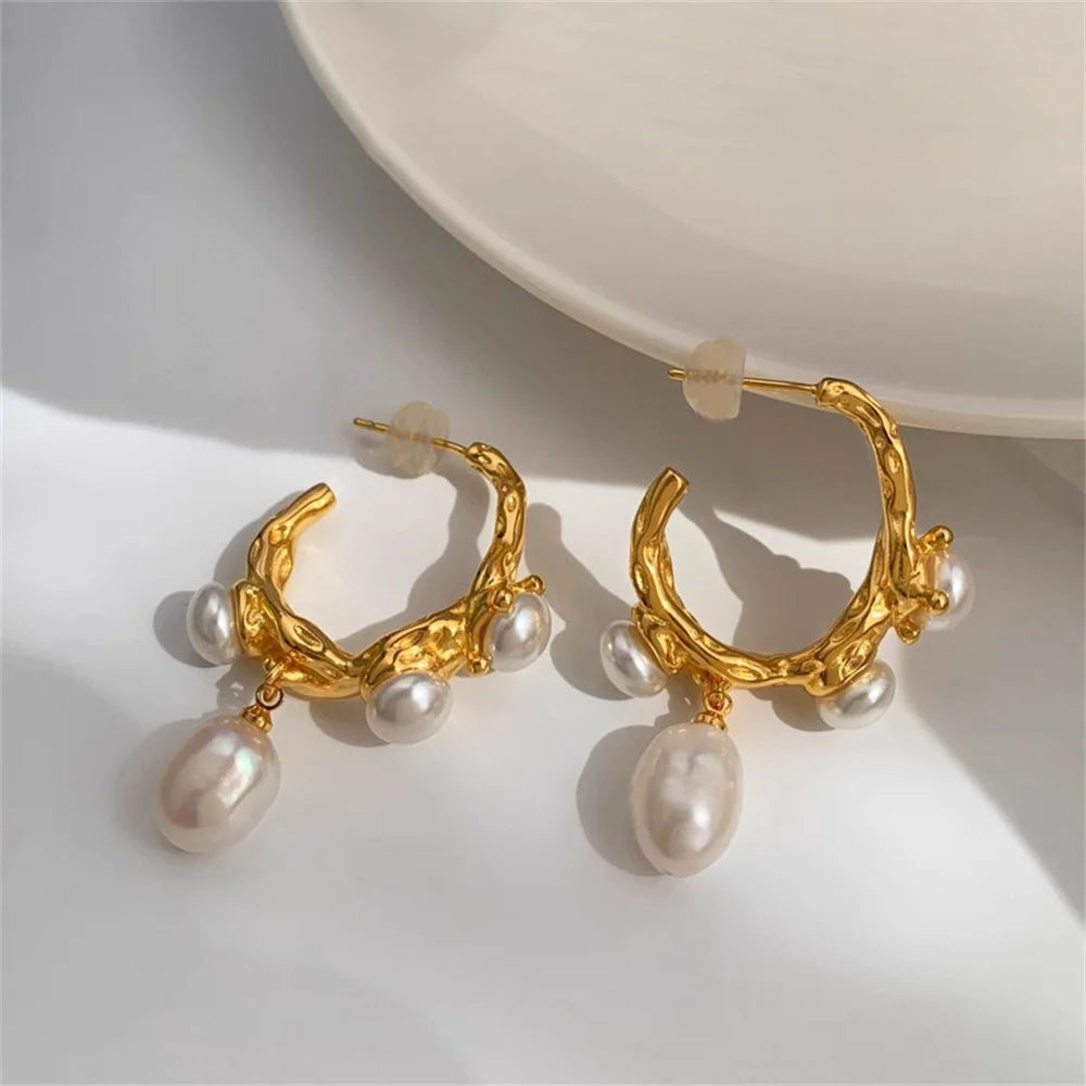 Pearl Stud Earrings, Gold Color  Earrings For Women