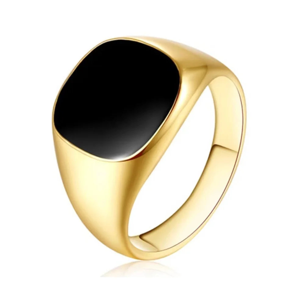 Simple Black Drop Glaze Square  Ring For Men