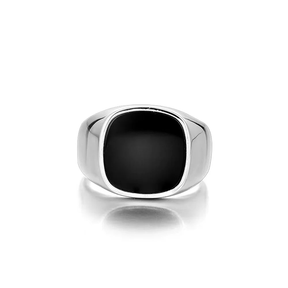 Simple Black Drop Glaze Square  Ring For Men