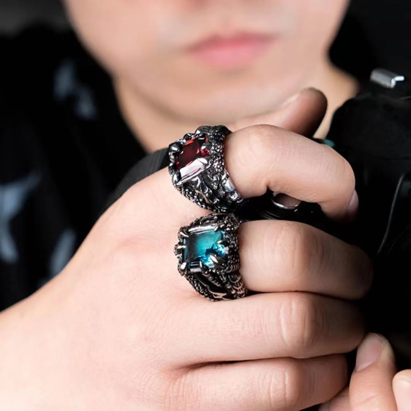 Red Crystal Dragon  Men Ring