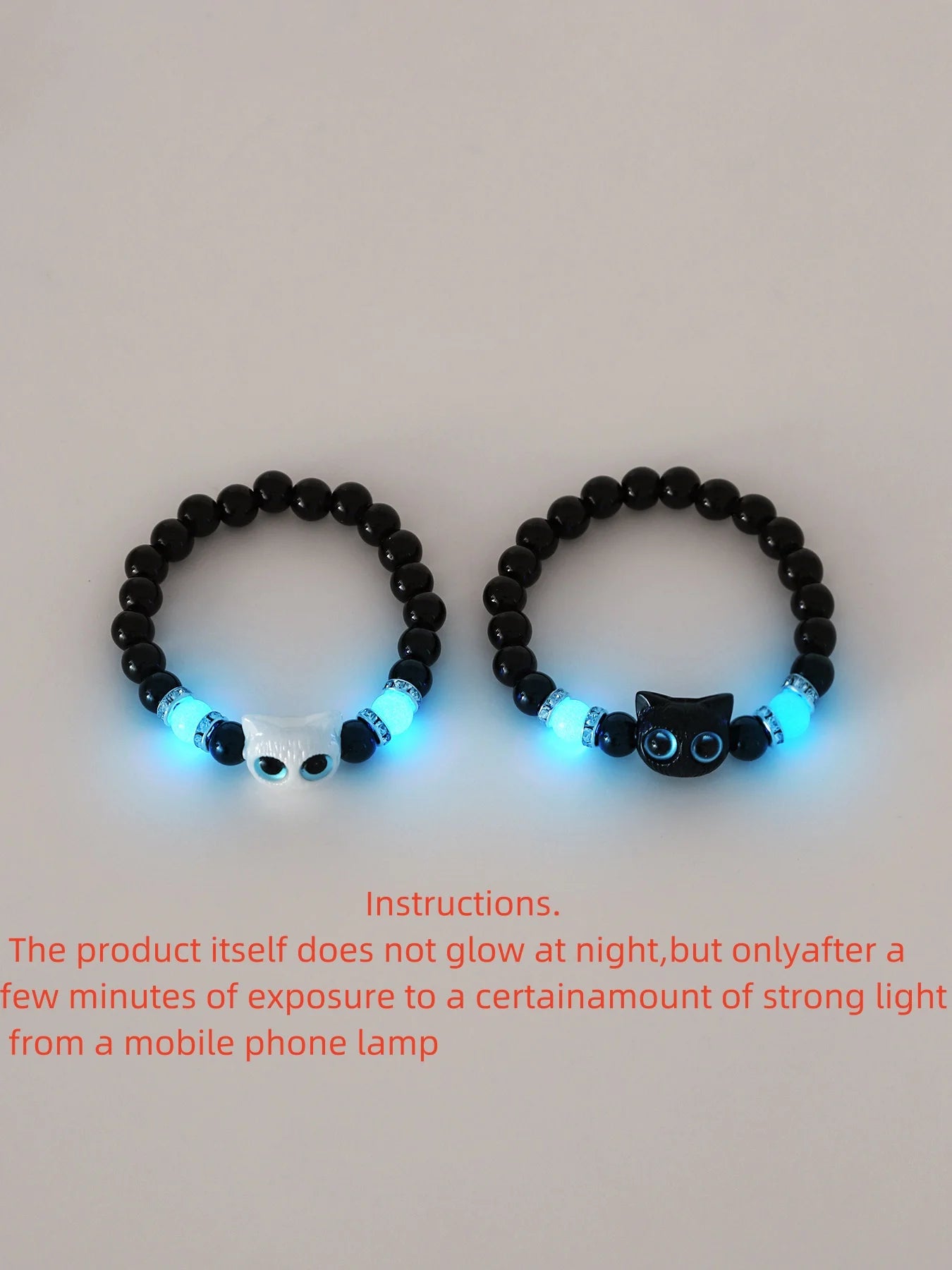Glow in the Dark Cat Couple Bracelets – Matching Black & White Bangles for Men & Women, Cute Friendship & Love Gift