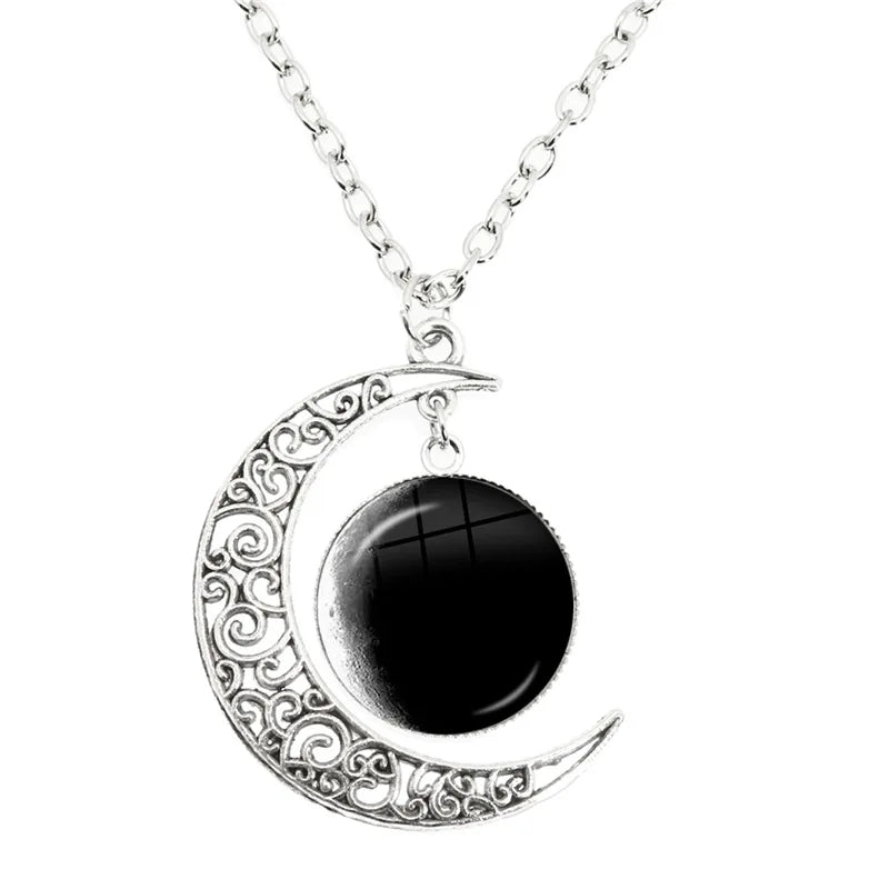 Phase Of The Moon Necklace Handmade Glass Dome Full Moon Lunar Eclipse Necklace for ladies
