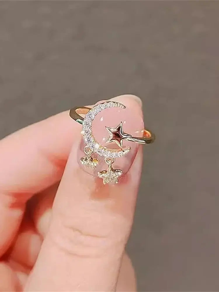 Gold Color Star  Moon Ring For Women