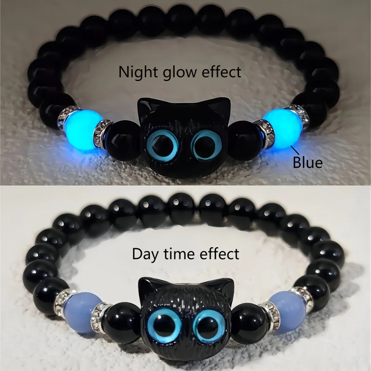 Glow in the Dark Cat Couple Bracelets – Matching Black & White Bangles for Men & Women, Cute Friendship & Love Gift