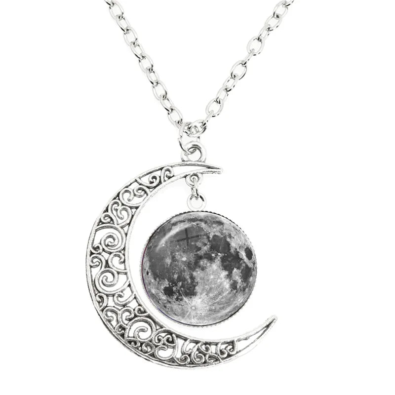 Phase Of The Moon Necklace Handmade Glass Dome Full Moon Lunar Eclipse Necklace for ladies