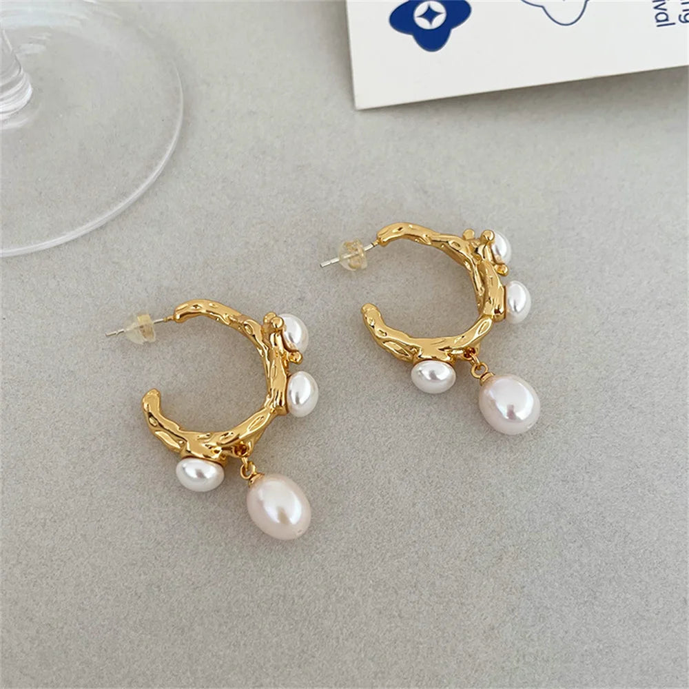 Pearl Stud Earrings, Gold Color  Earrings For Women